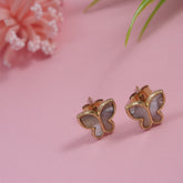 Stainless Steel Rosegold Plated Black and White Pearl Butterfly Stud Earring
